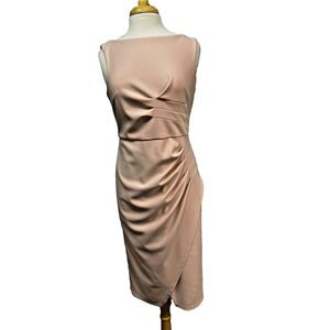 Joseph Ribkoff Cocktail Sheath Dress Pink Side Ruching Sleeveless Back Zip SZ 10